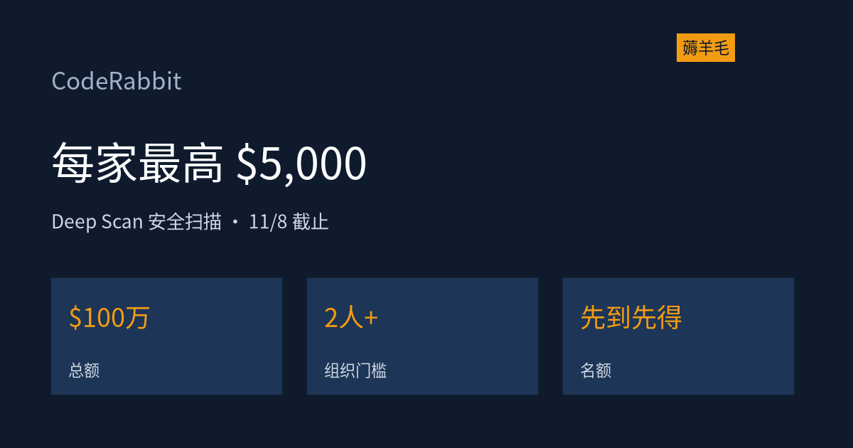 CodeRabbit 出 100 万美元请大家扫漏洞:每家组织最高 $5,000,11 月 8 日截止