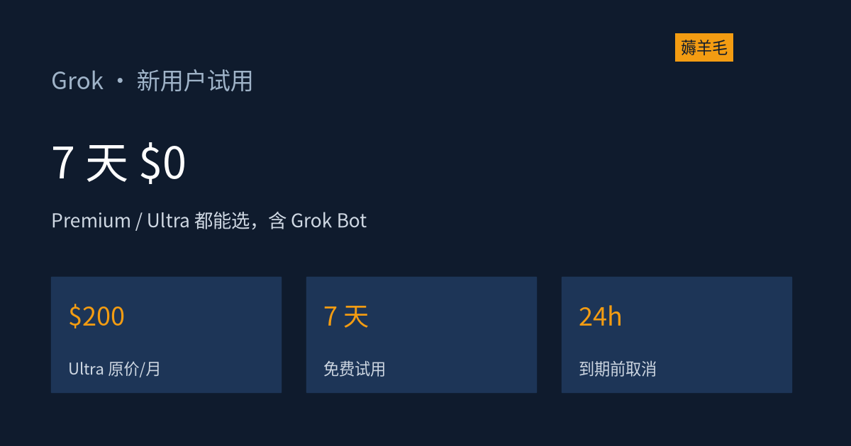 Grok 新用户 7 天免费试用：Premium、Ultra 都能试，iPhone 上不用先付钱