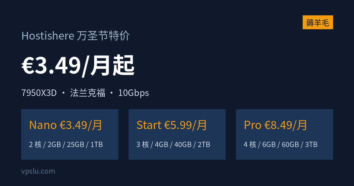 Hostishere 万圣节特价:7950X3D 法兰克福 VPS €3.49/月起,月付续费同价、11 月 6 日截止