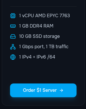 Servitro $1 Server 配置（官网截图）