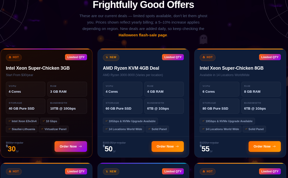 SolidVPS 万圣节活动页特价套餐：立陶宛 30 美元/年、Ryzen 4G 50 美元/年、8G 55 美元/年