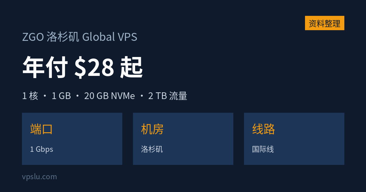 ZGO 洛杉矶 Global VPS:EPYC + NVMe 年付 $28 起,4 档国际线